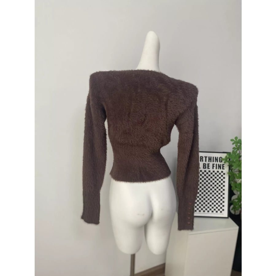 Soft Fuzzy Button-Down Cropped Cardigan Apparel and Accessories