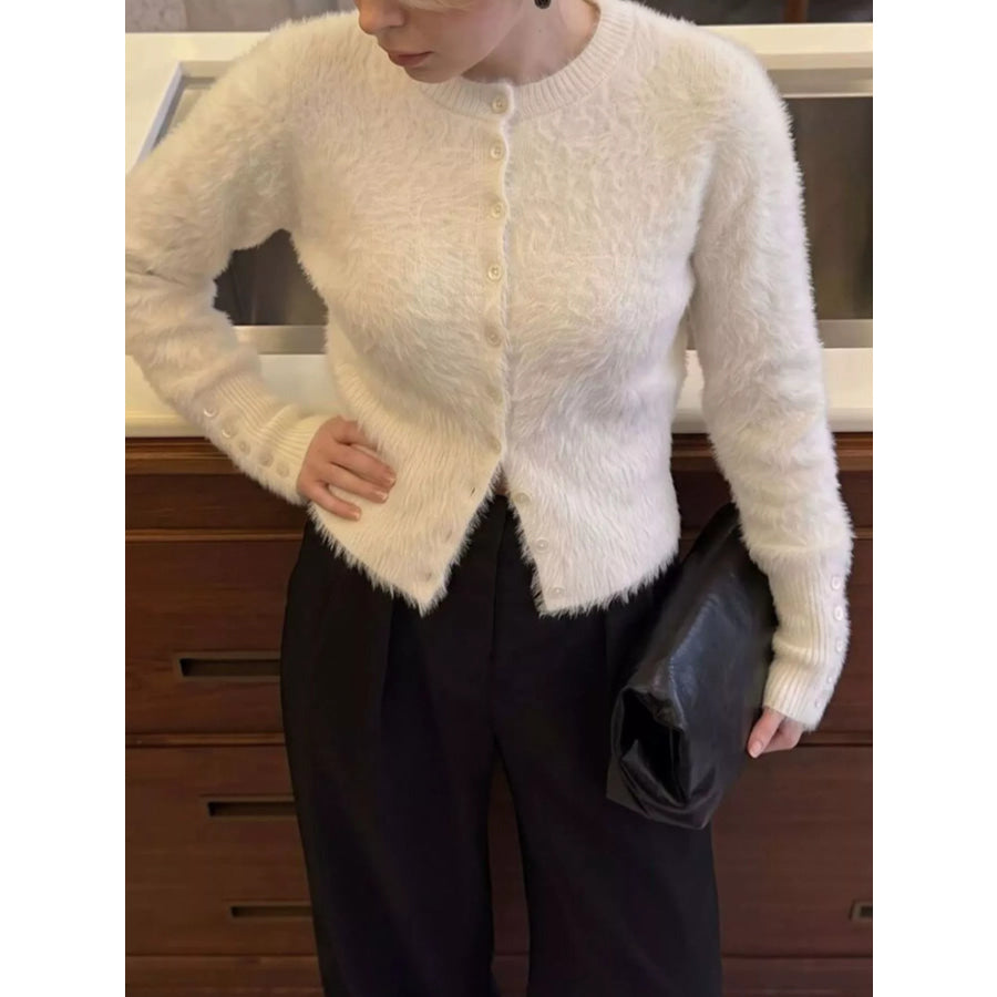 Soft Fuzzy Button-Down Cropped Cardigan Apparel and Accessories