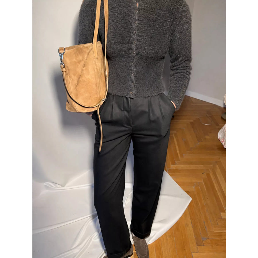 Soft Fuzzy Button-Down Cropped Cardigan Dark Gray / One Size Apparel and Accessories