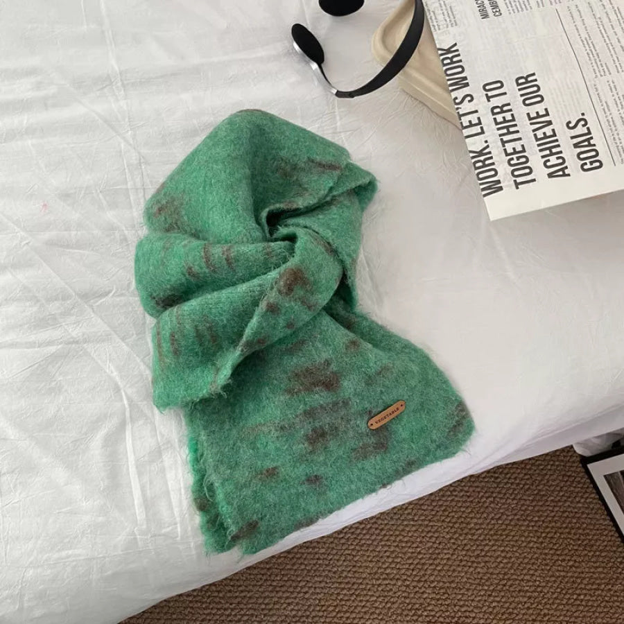 Soft Fuzzy Contrast Scarf Green / One Size Apparel and Accessories