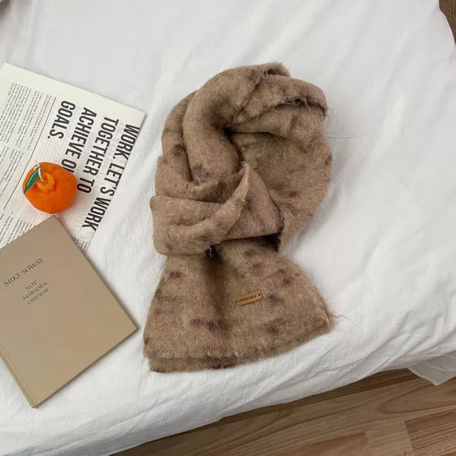 Soft Fuzzy Contrast Scarf Khaki / One Size Apparel and Accessories