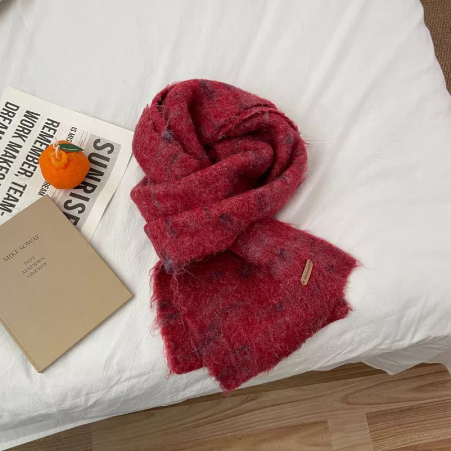 Soft Fuzzy Contrast Scarf Red / One Size Apparel and Accessories
