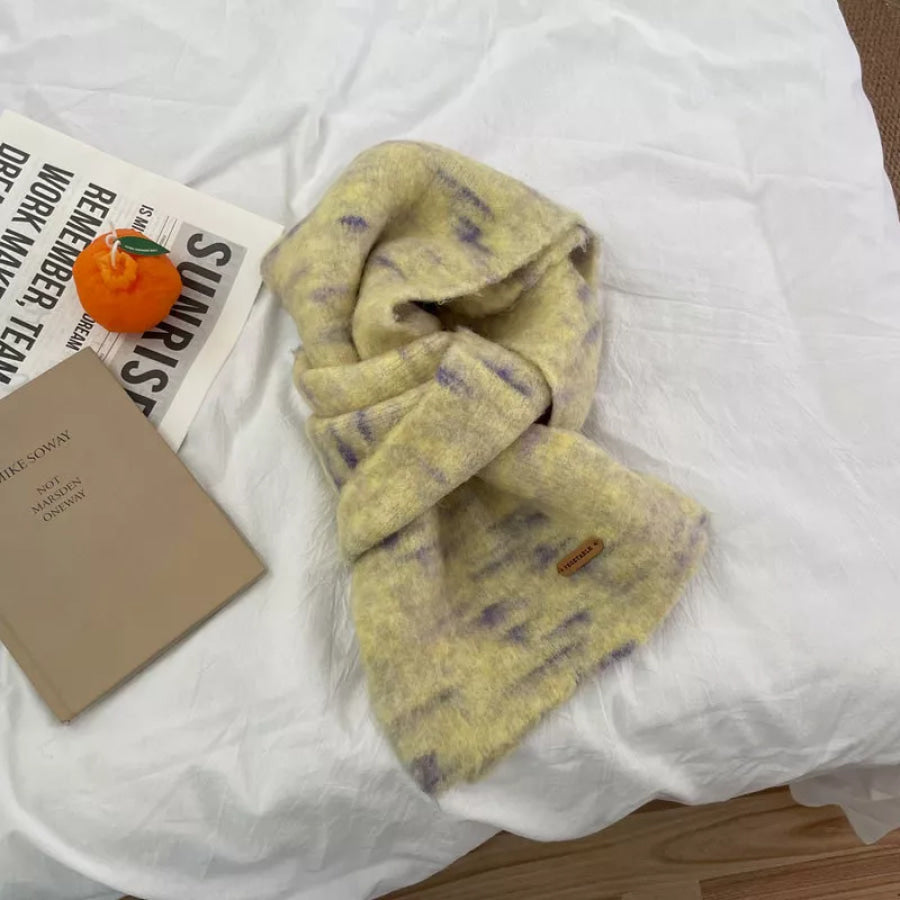 Soft Fuzzy Contrast Scarf Yellow / One Size Apparel and Accessories