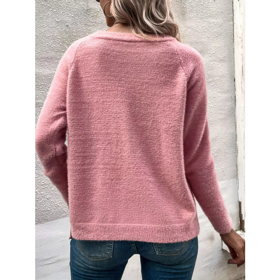 Soft Fuzzy V-Neck Button-Down Cardigan Apparel and Accessories