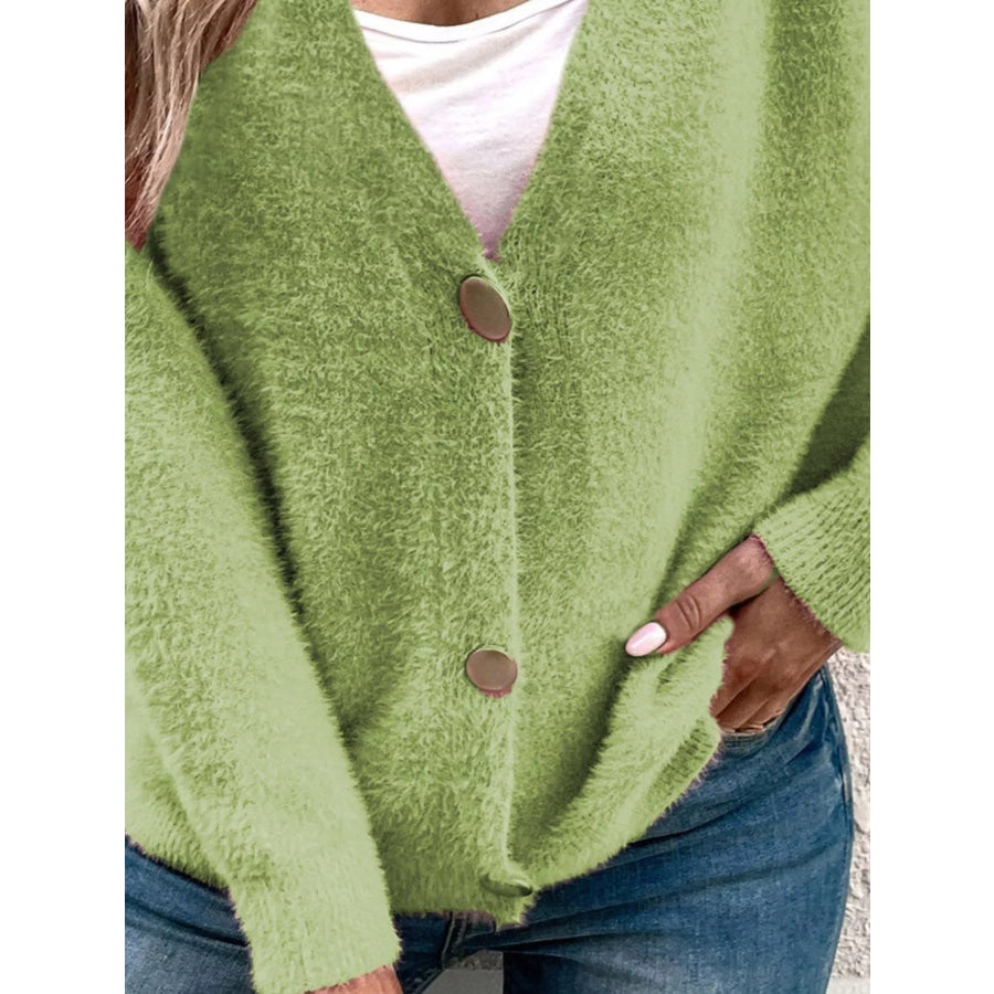 Soft Fuzzy V-Neck Button-Down Cardigan Apparel and Accessories