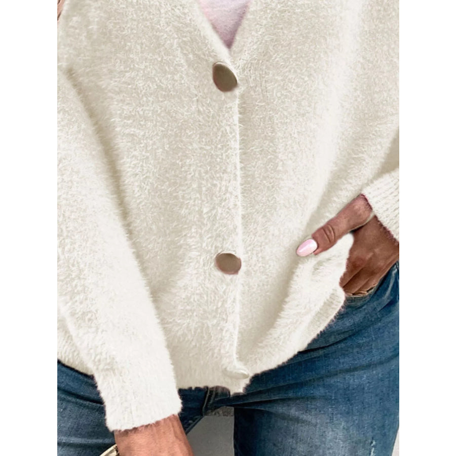 Soft Fuzzy V-Neck Button-Down Cardigan Apparel and Accessories