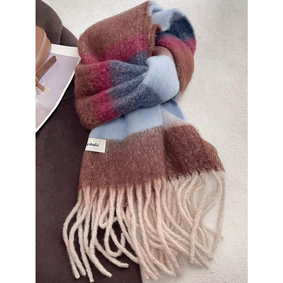 Soft Plaid Tassel Warm Scarf Brown / One Size Apparel and Accessories