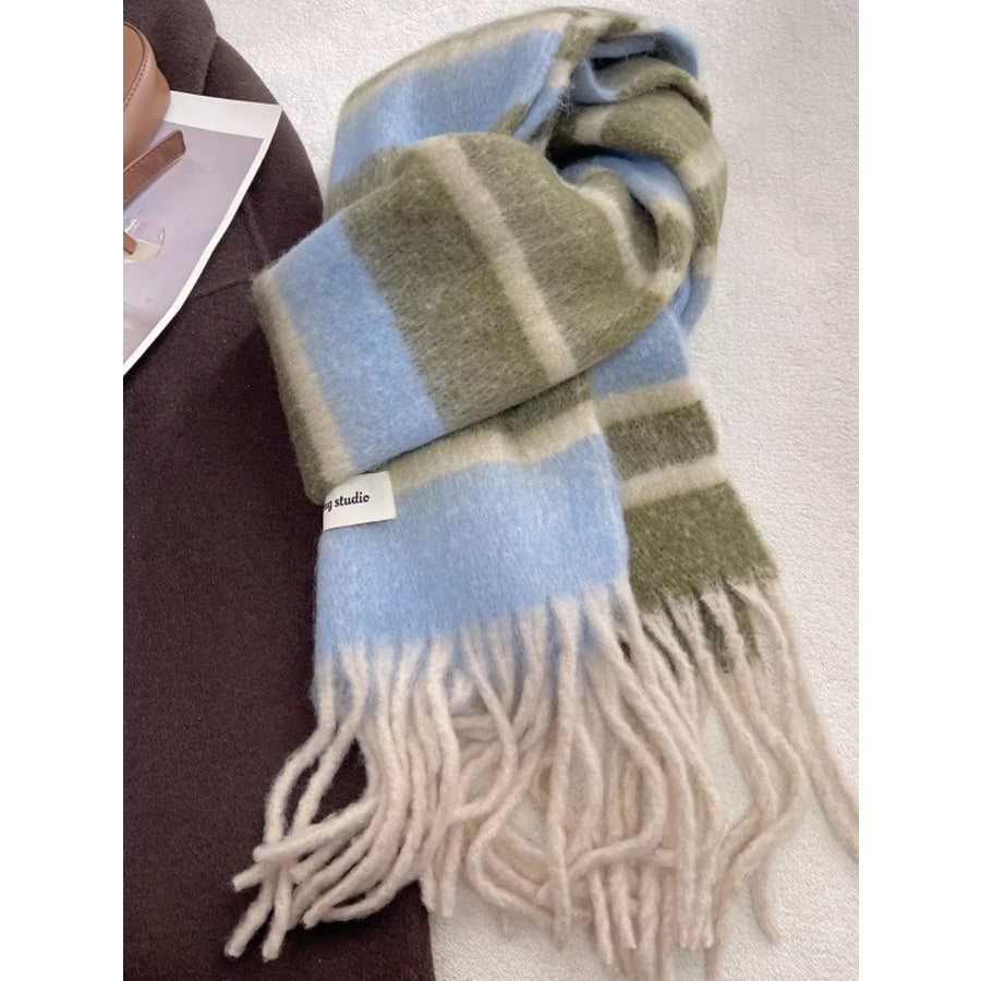 Soft Plaid Tassel Warm Scarf Green / One Size Apparel and Accessories