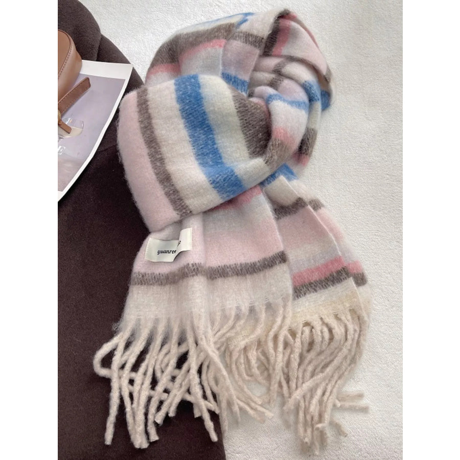 Soft Plaid Tassel Warm Scarf Pink / One Size Apparel and Accessories
