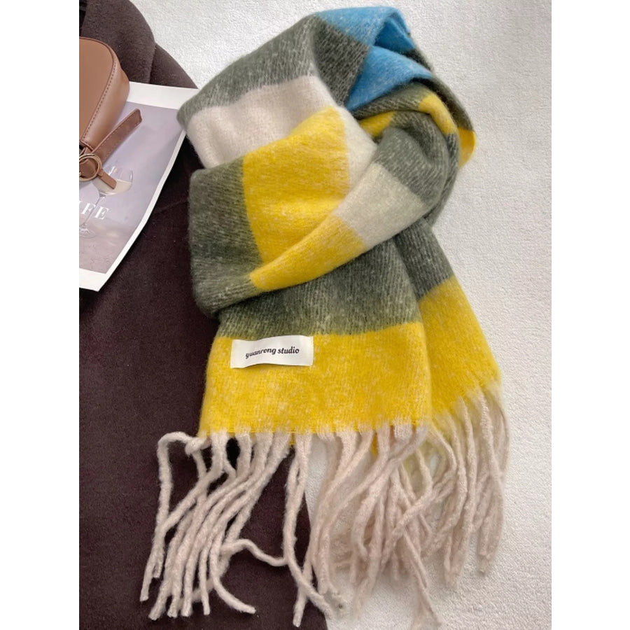Soft Plaid Tassel Warm Scarf Yellow / One Size Apparel and Accessories