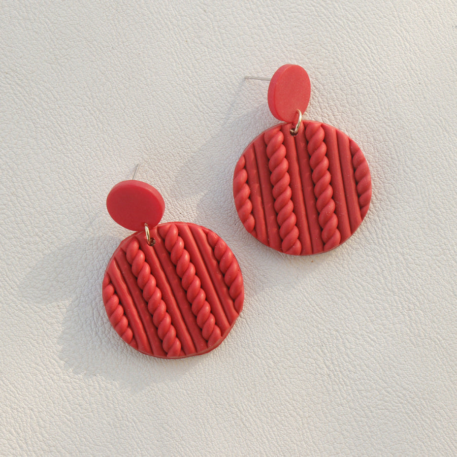 Soft Pottery Round Earrings Deep Red / One Size Apparel and Accessories