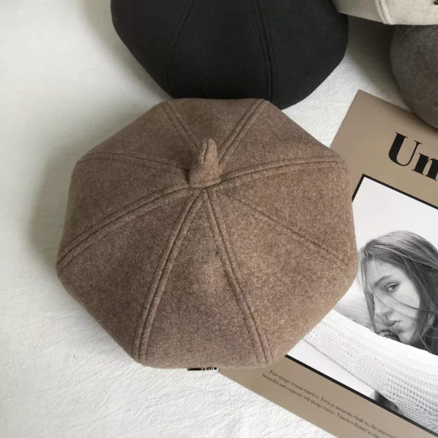 Solid Color Beret Hat Khaki / One Size Apparel and Accessories