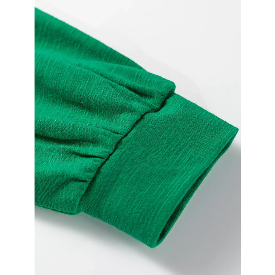 Solid Color Button V Neck Long Sleeve Top Apparel and Accessories