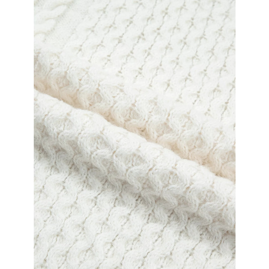 Solid Color Cable Detail Knit Loose Round Neck Sweater Apparel and Accessories