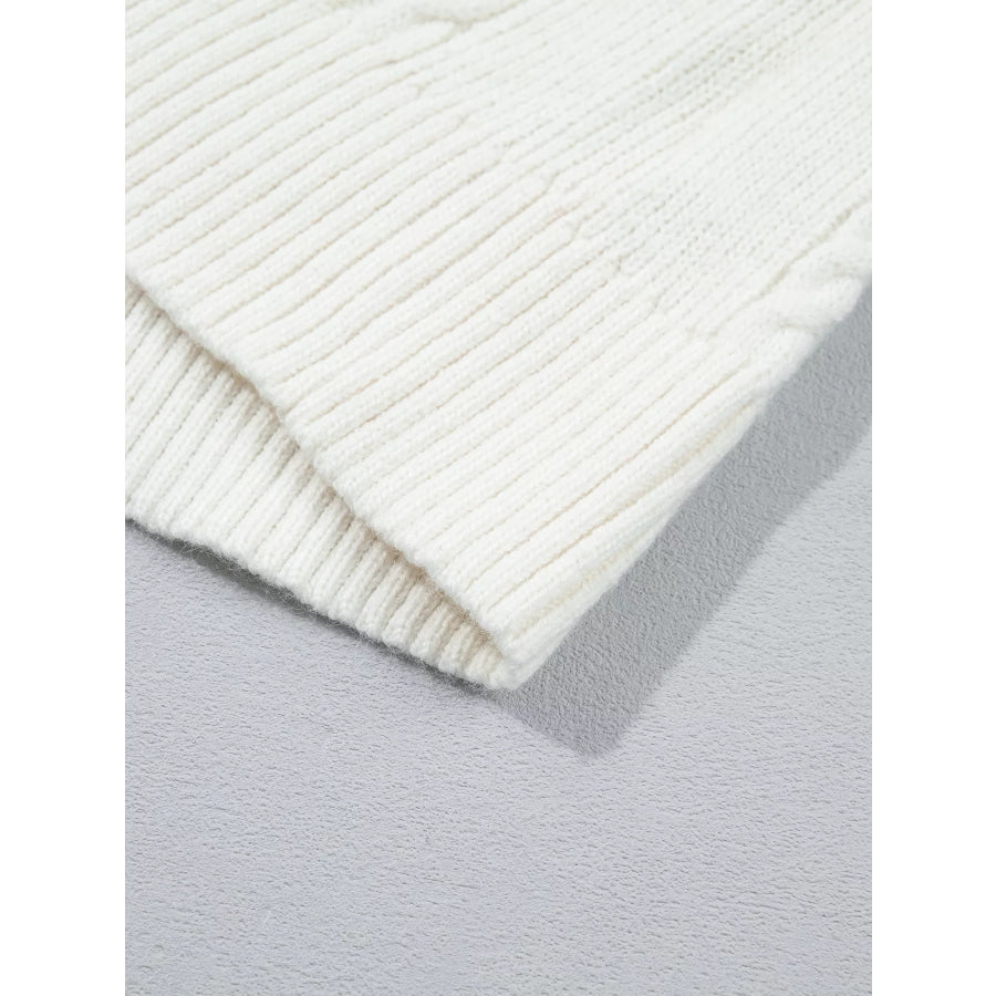 Solid Color Cable Detail Knit Loose Round Neck Sweater Apparel and Accessories