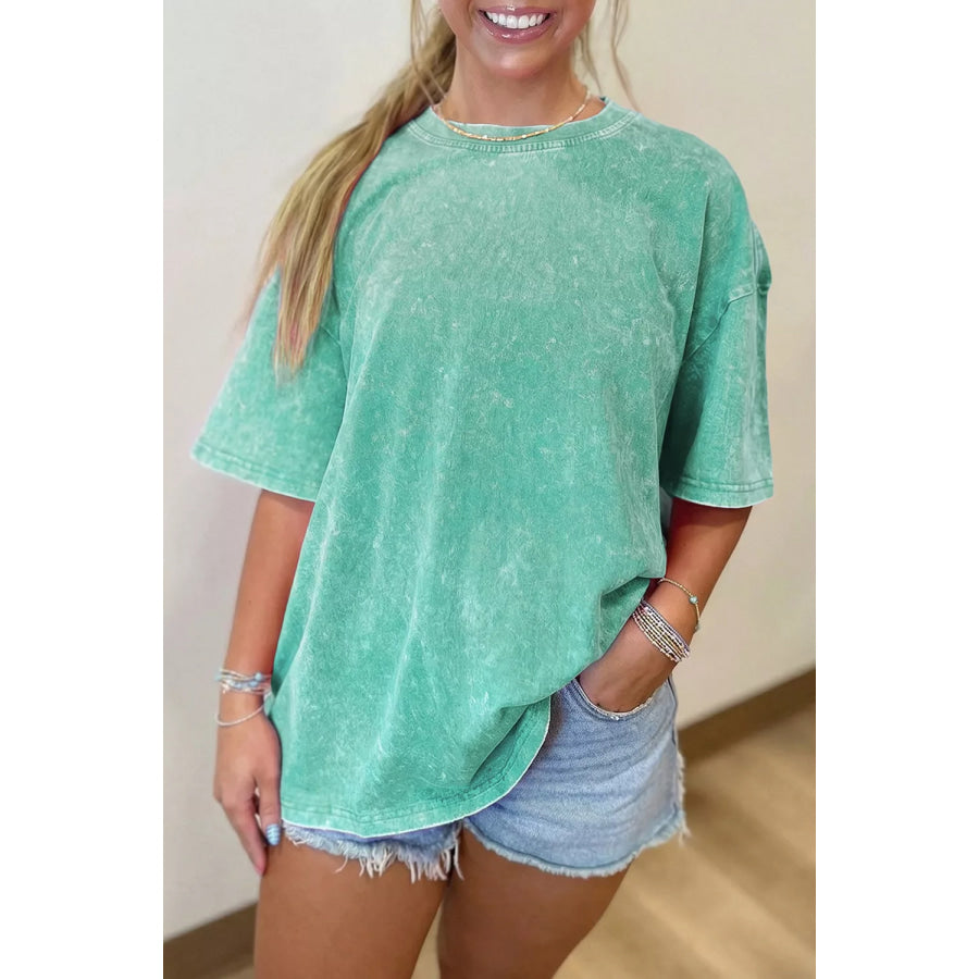 Solid Color Cotton Mineral Washed Oversize Tee Mint Blue / S Apparel and Accessories