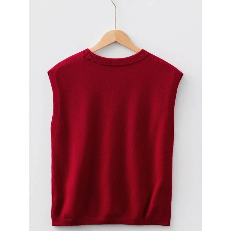 Solid Color Crew Neck Knit Cap Sleeve Sweater Apparel and Accessories
