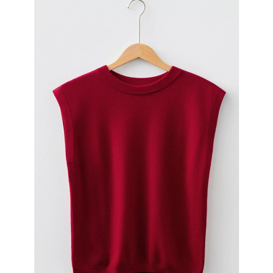 Solid Color Crew Neck Knit Cap Sleeve Sweater Apparel and Accessories