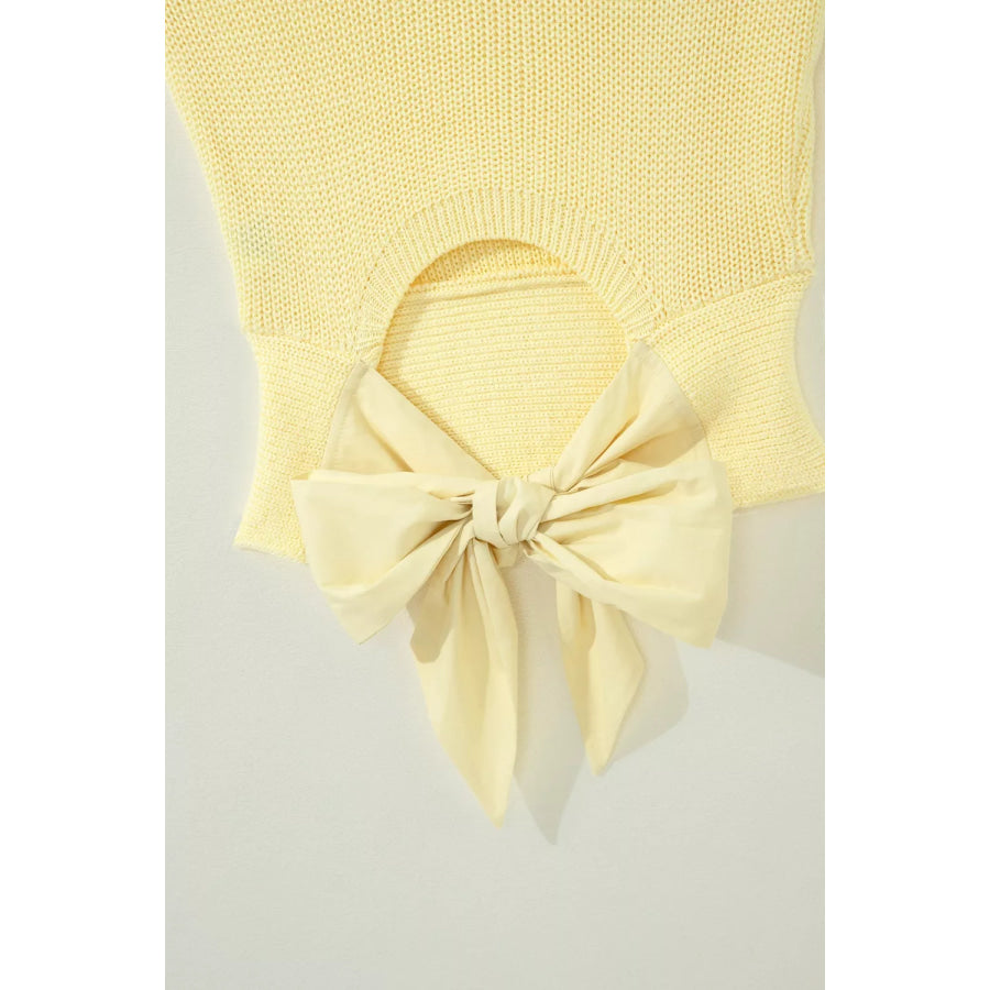 Solid Color Cropped Knit Knot Back Cutout Sweater Tank Apparel and Accessories