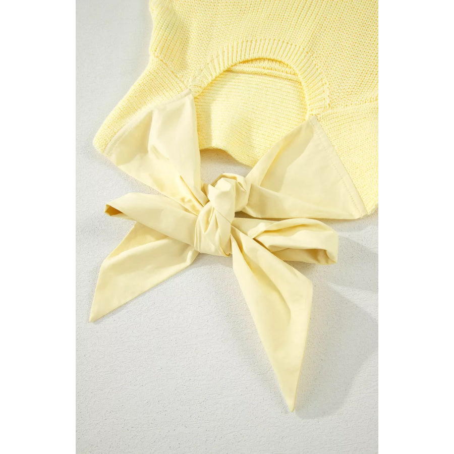 Solid Color Cropped Knit Knot Back Cutout Sweater Tank Apparel and Accessories