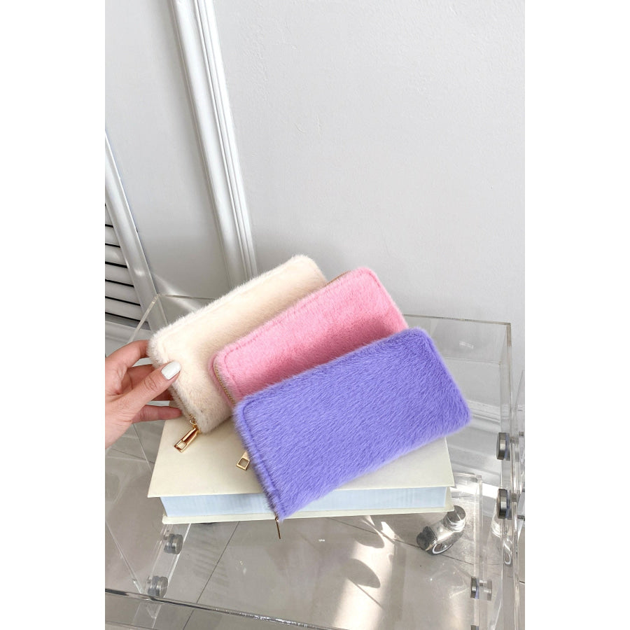 Solid Color Fluff Rectangle Wallet Apparel and Accessories