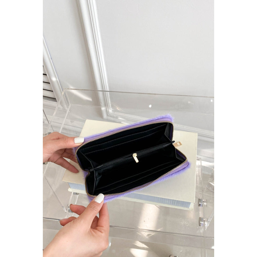 Solid Color Fluff Rectangle Wallet Apparel and Accessories