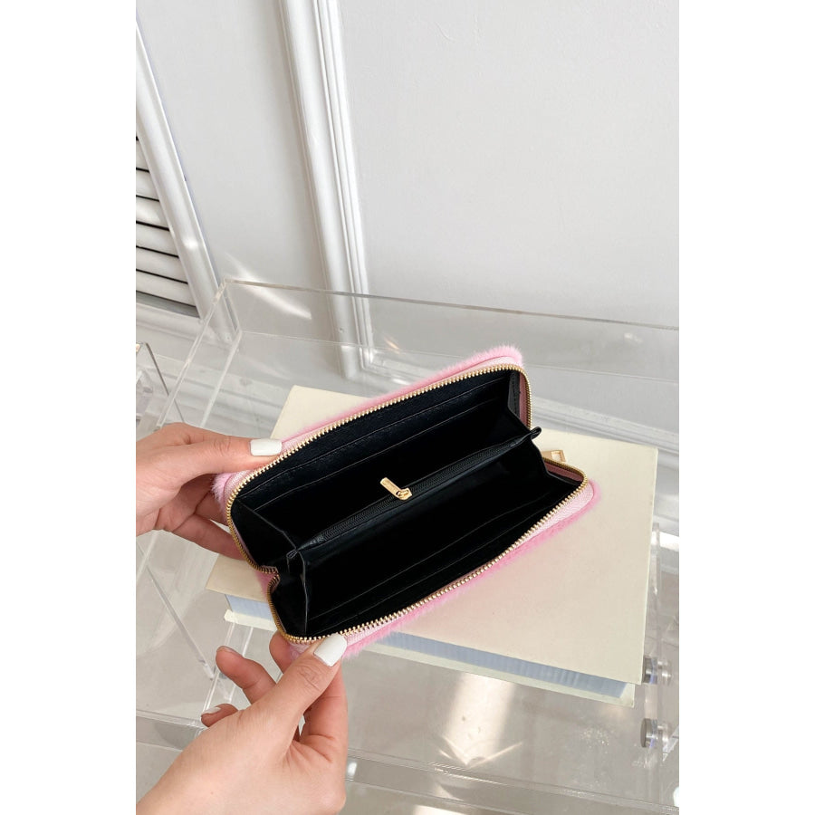 Solid Color Fluff Rectangle Wallet Apparel and Accessories