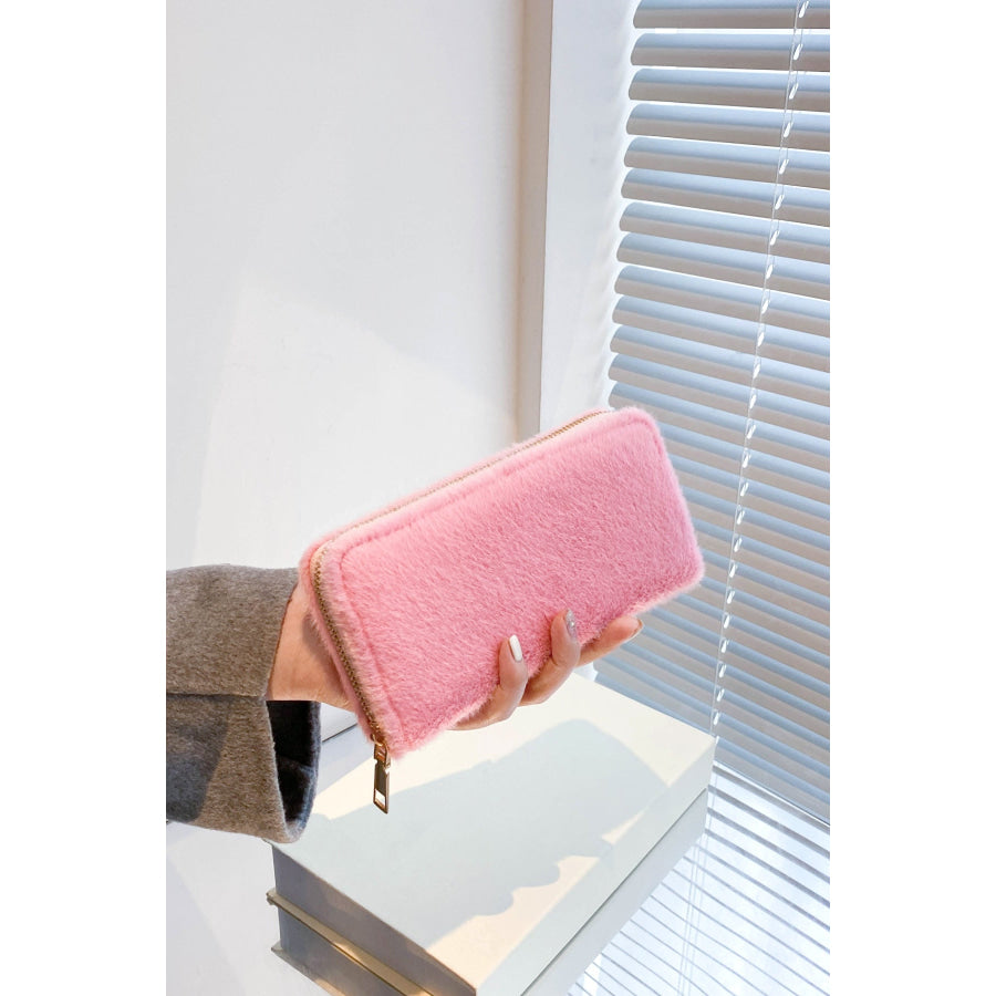 Solid Color Fluff Rectangle Wallet Pink / One Size Apparel and Accessories
