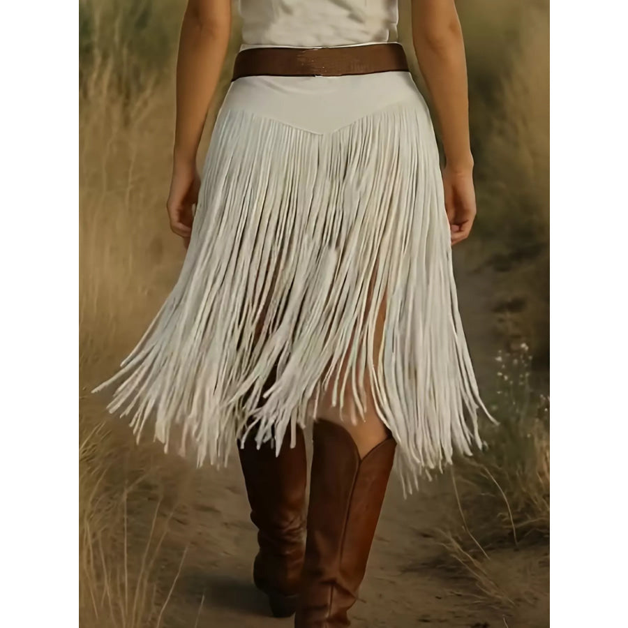 Solid Color Fringe Skirt Apparel and Accessories