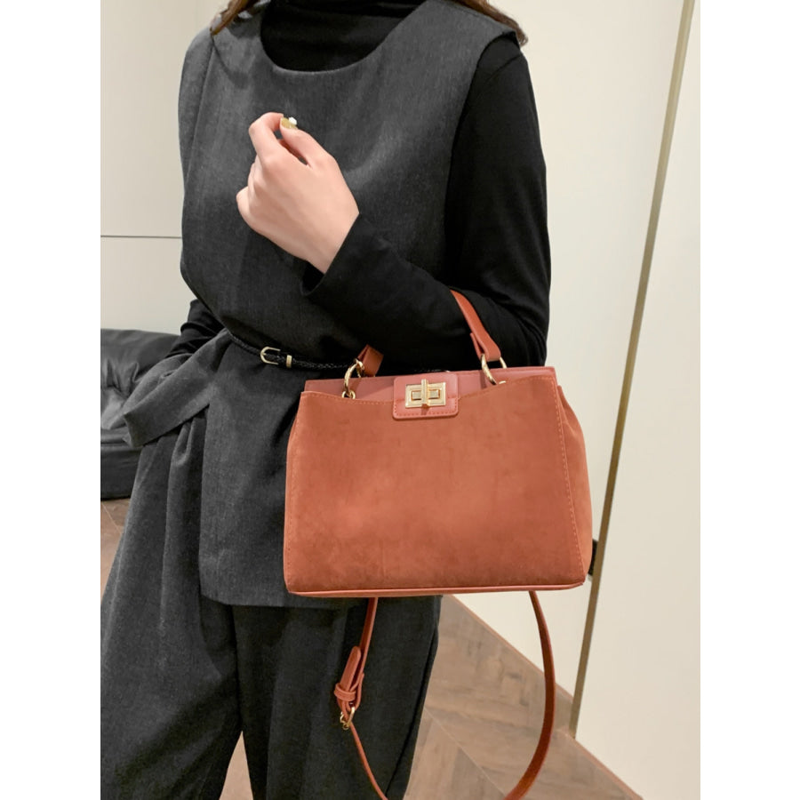 Solid Color Handbag with Removable Strap Apparel and Accessories