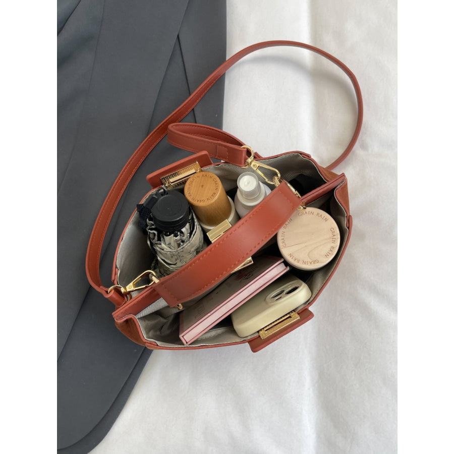 Solid Color Handbag with Removable Strap Apparel and Accessories