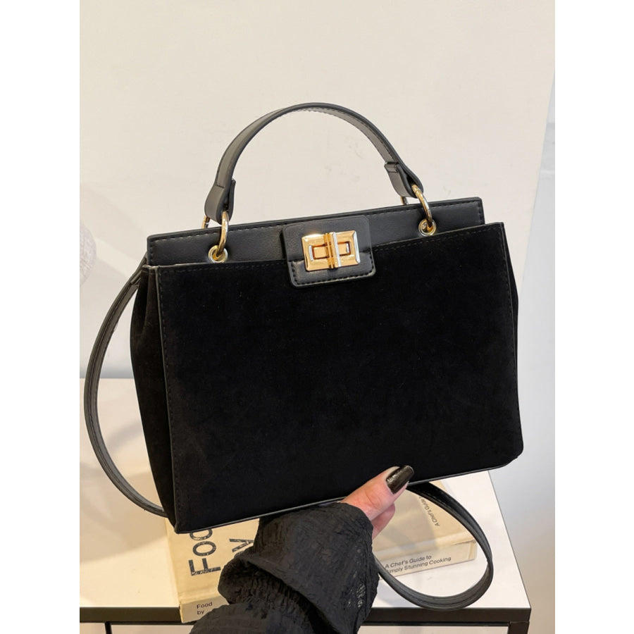 Solid Color Handbag with Removable Strap Black / One Size Apparel and Accessories