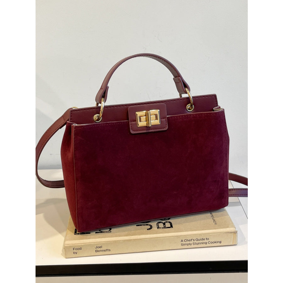 Solid Color Handbag with Removable Strap Burgundy / One Size Apparel and Accessories