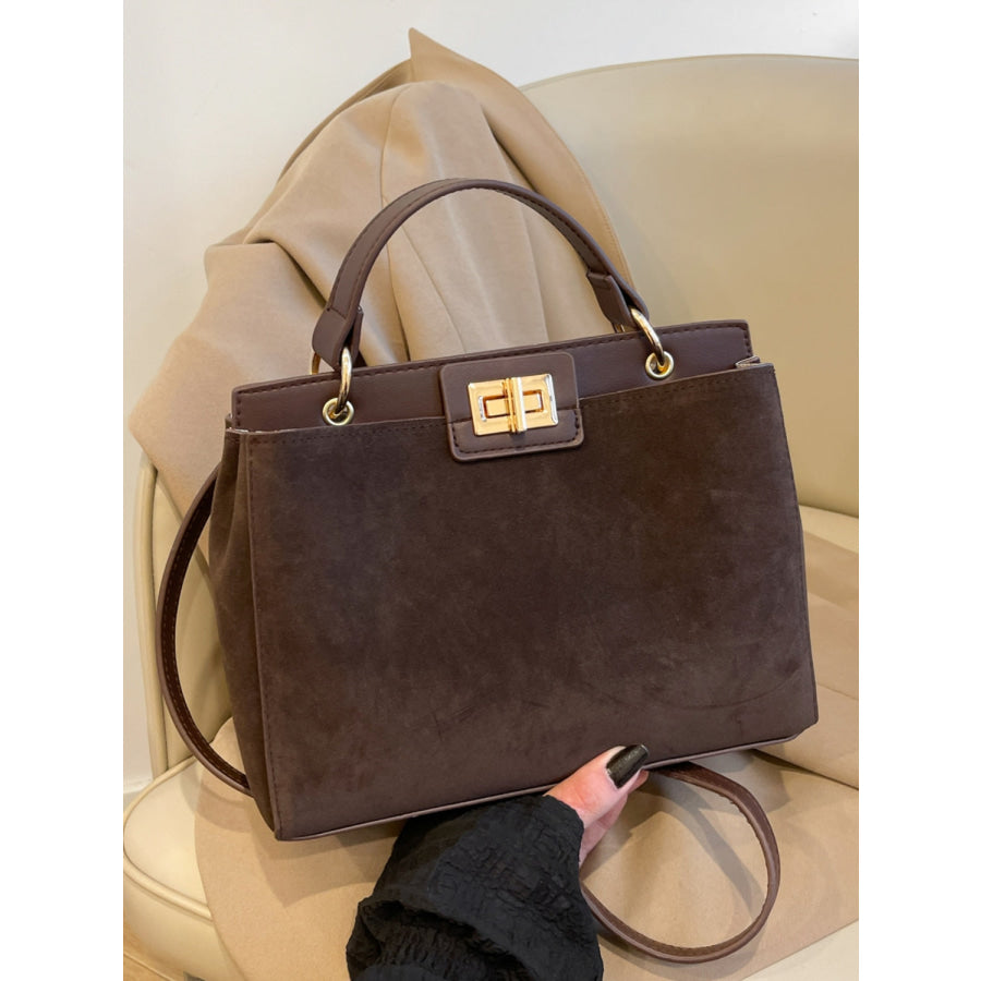Solid Color Handbag with Removable Strap Chocolate / One Size Apparel and Accessories