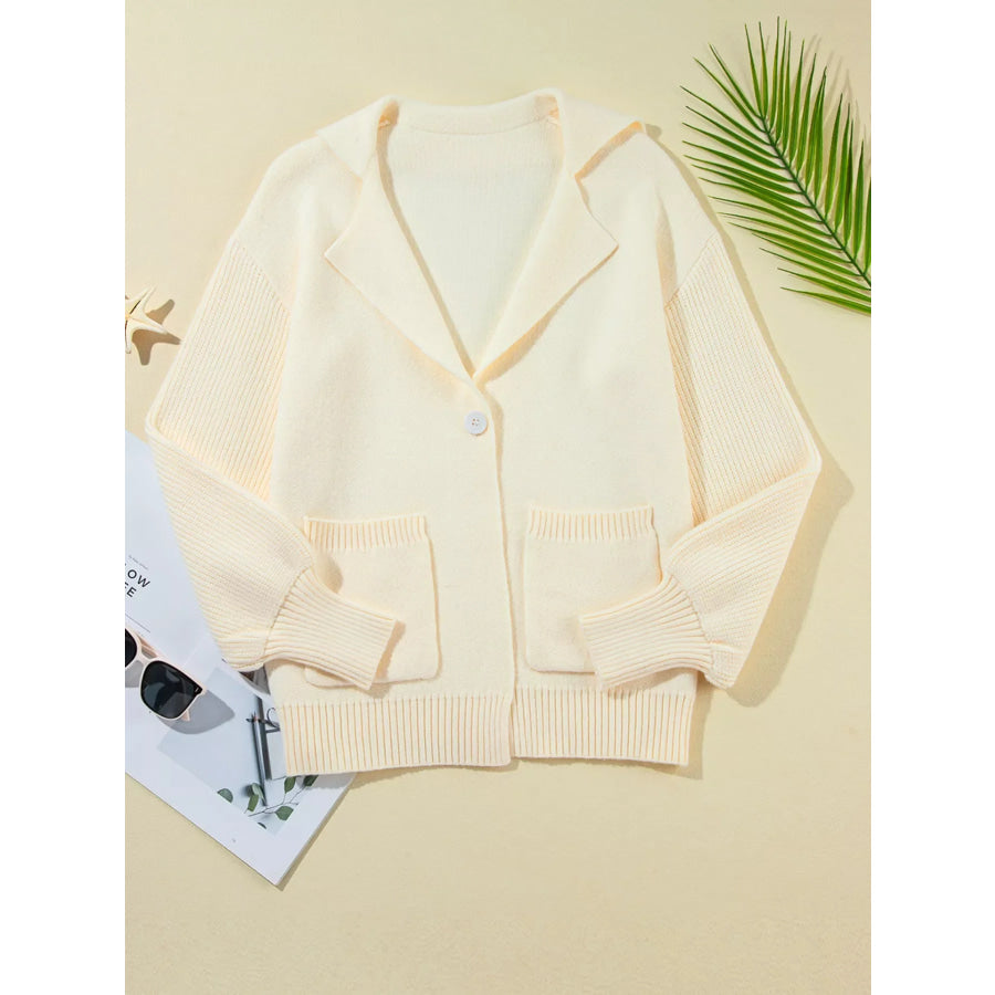 Solid Color Knit Lapel Collar Single Button Sweater Cardigan Apparel and Accessories