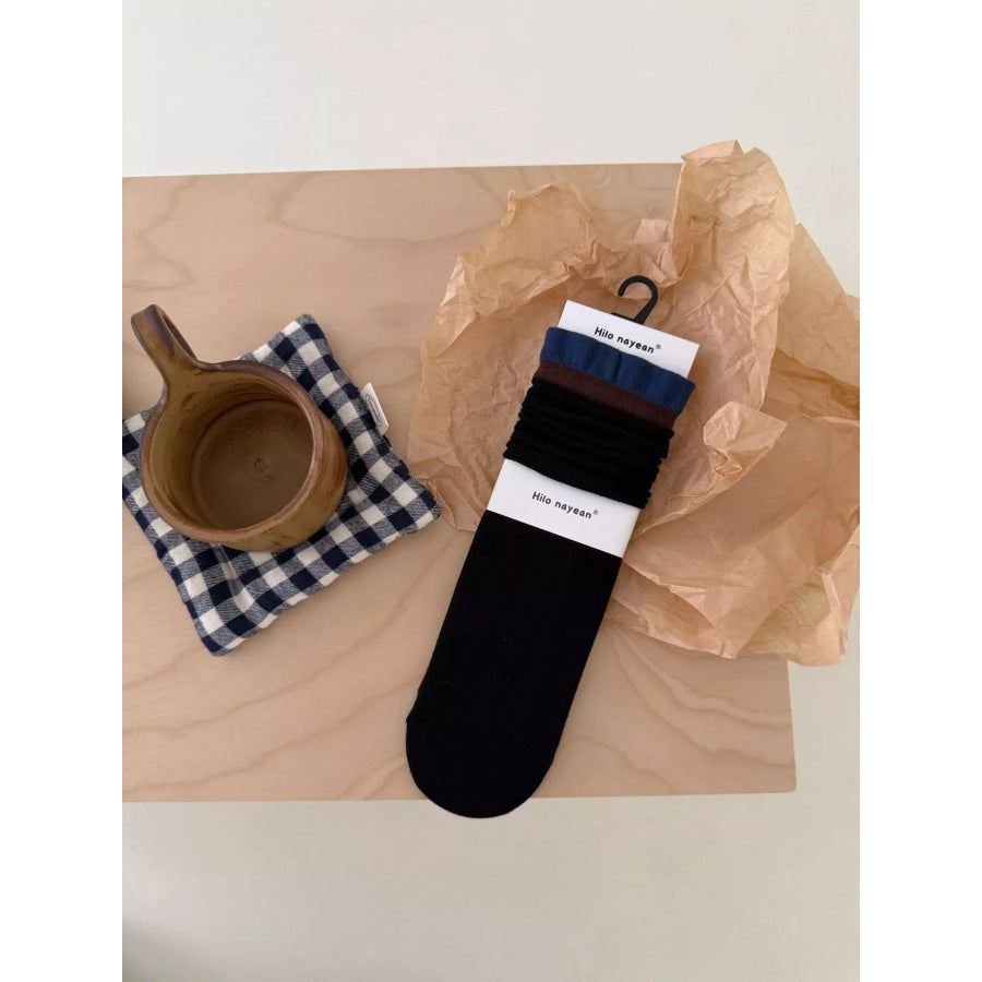 Solid Color Knit Socks Black / One Size Apparel and Accessories