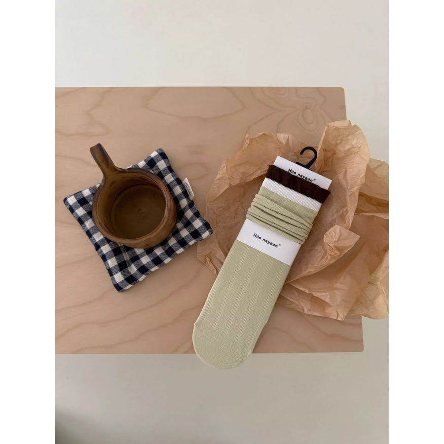 Solid Color Knit Socks Green / One Size Apparel and Accessories