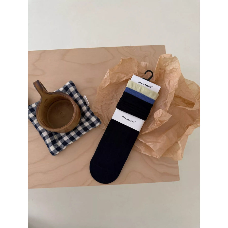 Solid Color Knit Socks Navy / One Size Apparel and Accessories