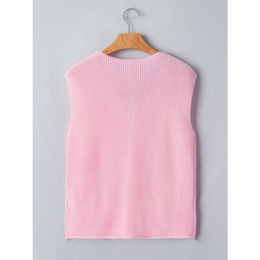 Solid Color Knit V Neck Button Front Sweater Vest Apparel and Accessories