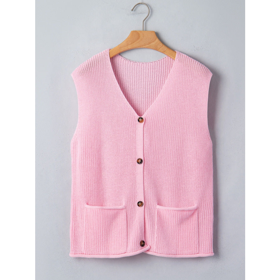 Solid Color Knit V Neck Button Front Sweater Vest Apparel and Accessories