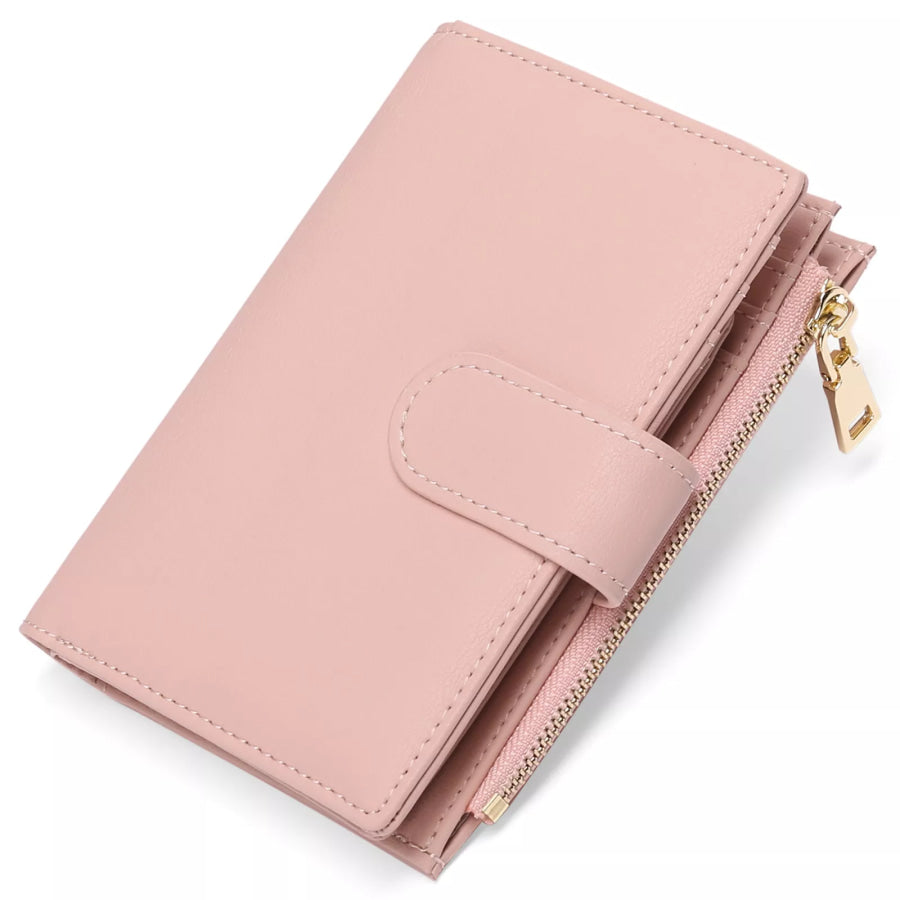 Solid Color Leather Wallet Blush Pink / ONESIZE Apparel and Accessories
