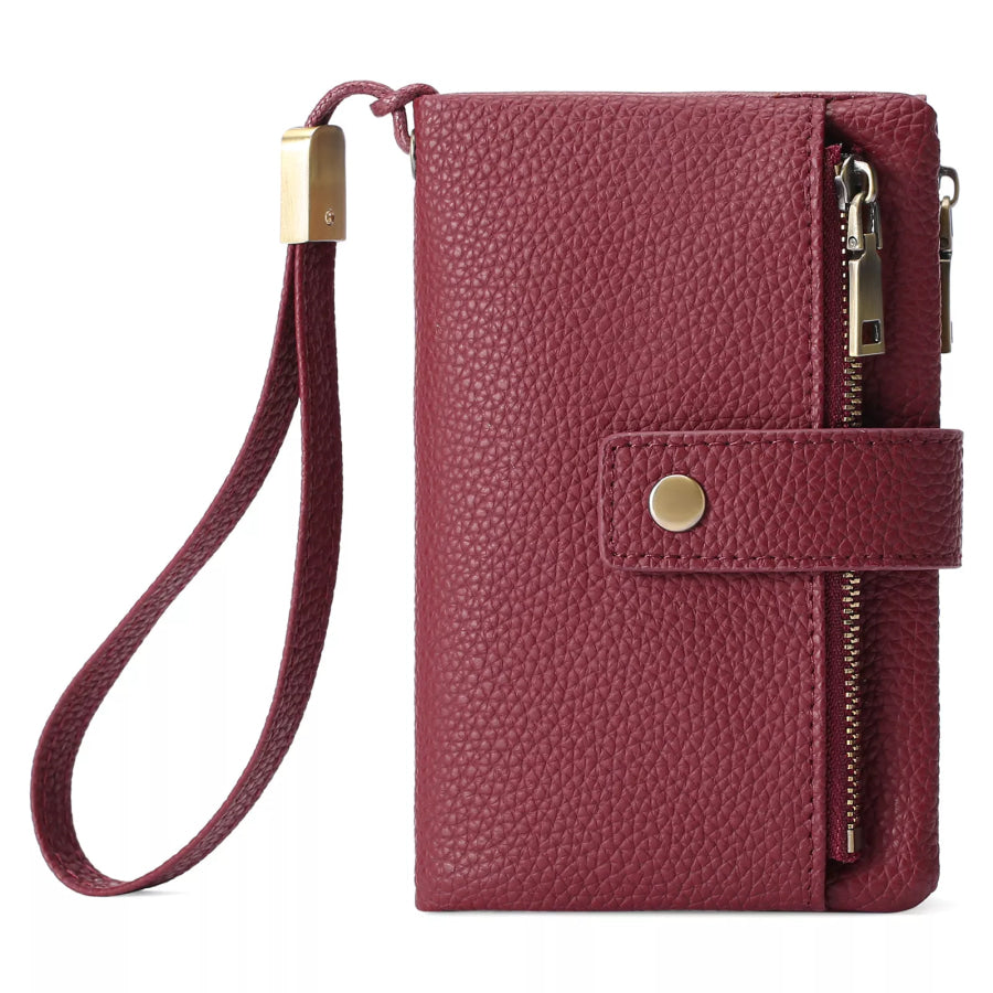 Solid Color Leather Wallet Burgundy / ONESIZE Apparel and Accessories
