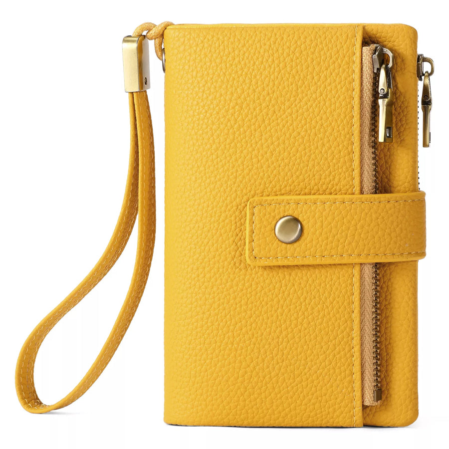 Solid Color Leather Wallet Gold / ONESIZE Apparel and Accessories