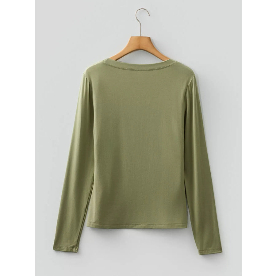 Solid Color Long Sleeve Fitted Top Apparel and Accessories