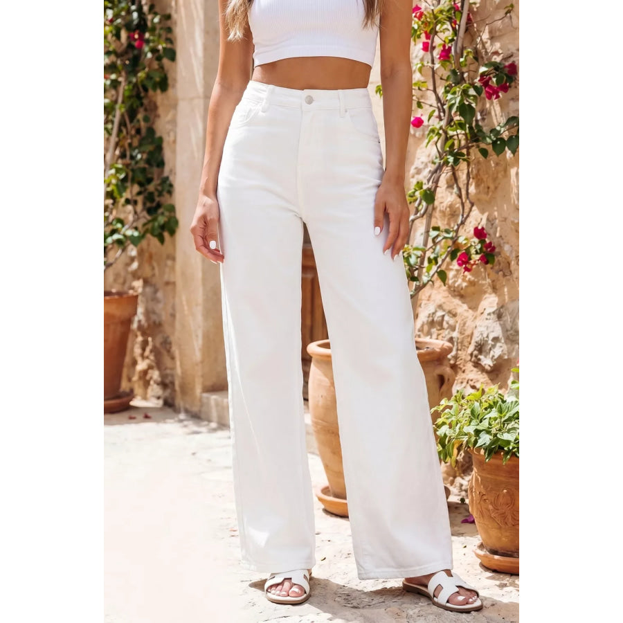 Solid Color Loose Casual Jeans White / 4 Apparel and Accessories