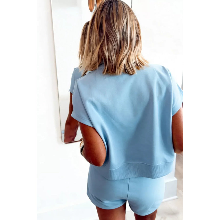 Solid Color Loose Tee Drawstring Shorts 2pcs Outfit Set Apparel and Accessories