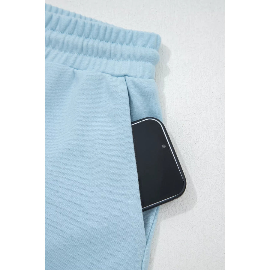 Solid Color Loose Tee Drawstring Shorts 2pcs Outfit Set Apparel and Accessories