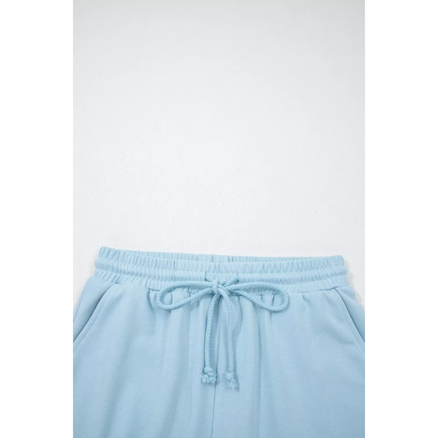 Solid Color Loose Tee Drawstring Shorts 2pcs Outfit Set Apparel and Accessories