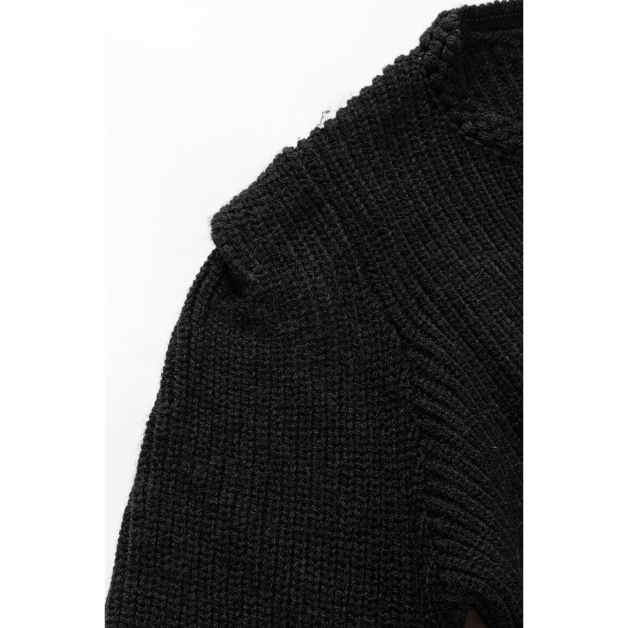 Solid Color Notched Long Sleeve Sweater Apparel and Accessories