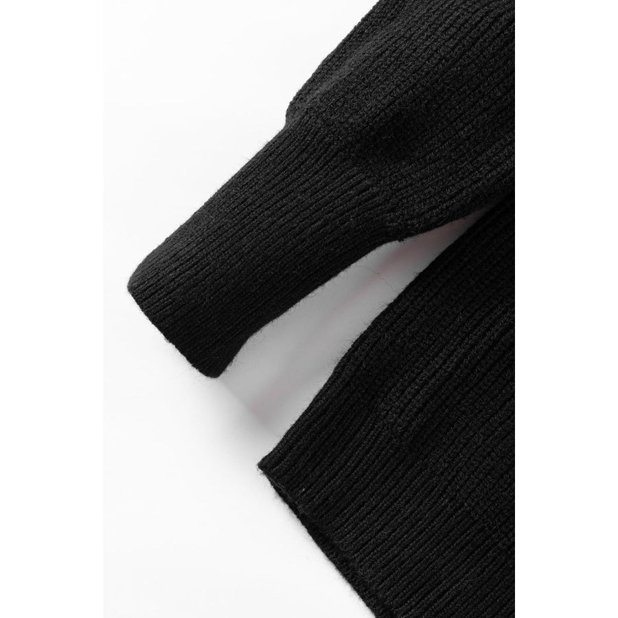 Solid Color Notched Long Sleeve Sweater Apparel and Accessories